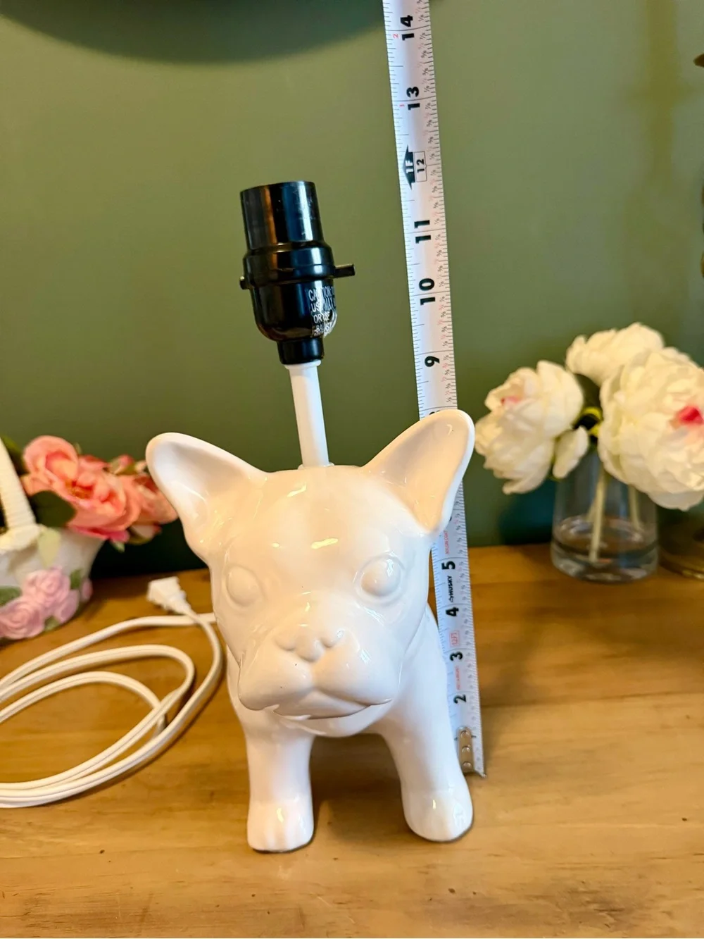 French Bulldog Ceramic Table Lamp White Frenchie Dog Lamp Base 12”